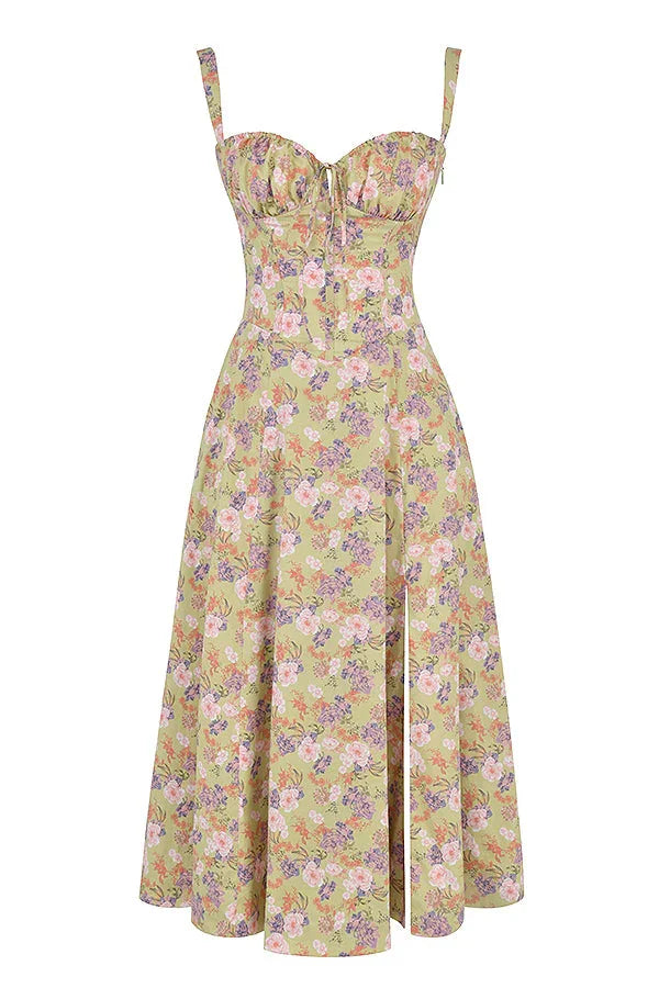 Vestido Floral Modelador com Corpete e Recorte na Cintura