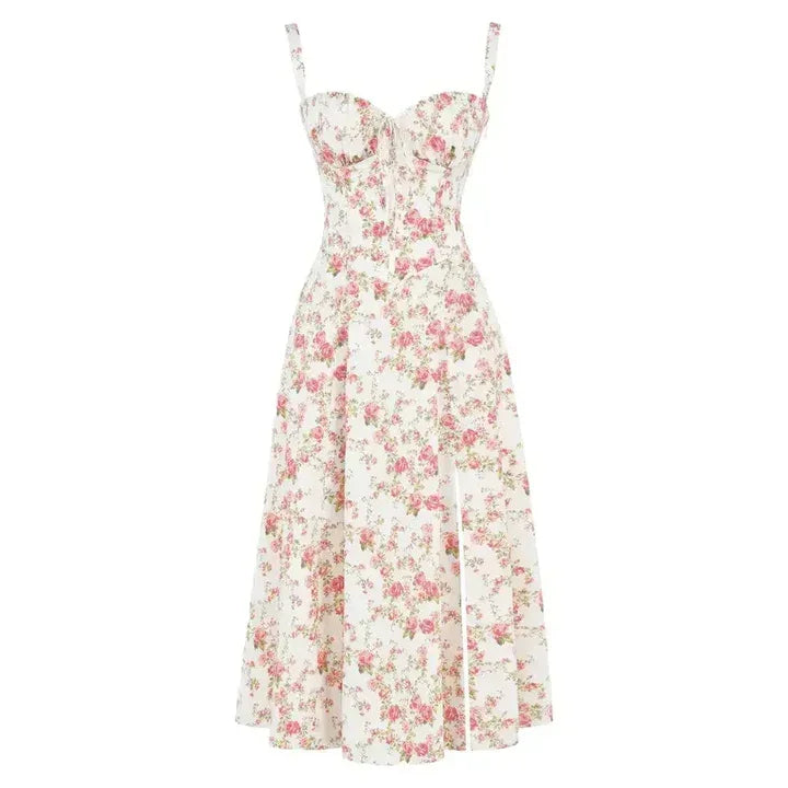 Vestido Floral Modelador com Corpete e Recorte na Cintura