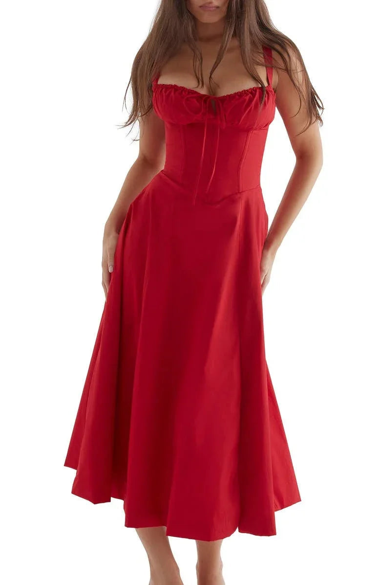 Vestido Floral Modelador com Corpete e Recorte na Cintura