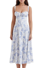 Vestido Floral Modelador com Corpete e Recorte na Cintura