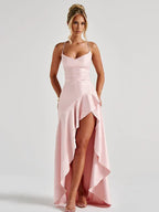 Vestido Longo de Cetim com Fenda Lateral Scarlet – Moda Festa