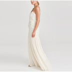 Vestido Atenas - Longo com Detalhes Florais e Saia Fluida