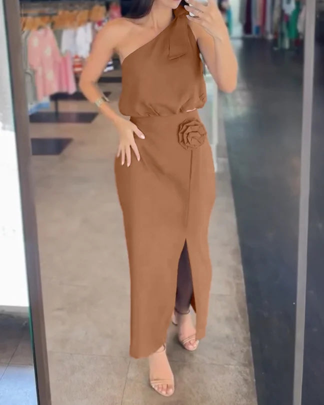 Conjunto Feminino 2 Peças Assimétrico com Flor