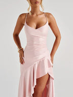 Vestido Longo de Cetim com Fenda Lateral Scarlet – Moda Festa