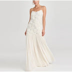 Vestido Atenas - Longo com Detalhes Florais e Saia Fluida