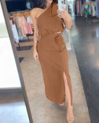 Conjunto Feminino 2 Peças Assimétrico com Flor