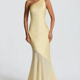 Vestido de Festa Longo Assimétrico de Um Ombro Só com Saia de Chiffon – Aureo