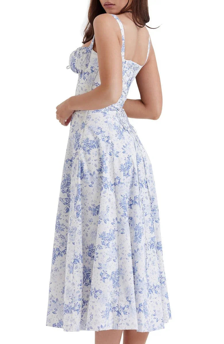 Vestido Floral Modelador com Corpete e Recorte na Cintura