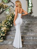 Vestido Formal Justo com Franzido e Cor Sólida